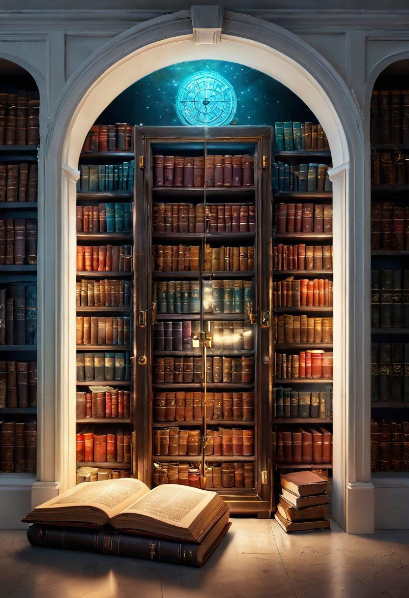 A captivating illustration of a digital vault filled with glowing, illuminated books and artifacts from different eras, representing knowledge through time. Include a digital interface featuring archives and cloud symbols, blending the old with modern technology. Soft light cascading from the vault, symbolizing enlightenment through preservation. super-realistic. vibrant colors. white background.